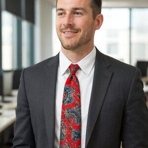 LORD & TAYLOR MEN'S SHOP Art to Wear Tie Red/Grey/Blue Paisley Patterned Necktie